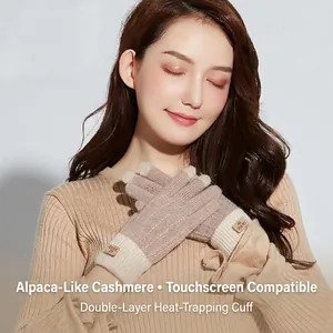 Guanti In Maglia Invernale Da Donna Imitazione Velluto Di Alpaca Touchscreen Termici Caldi All'aperto Tempo Freddo Tinta Unita Elegante
