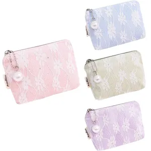 Pastel floral lace coin purses with pearl charms in pink, blue, green and purple