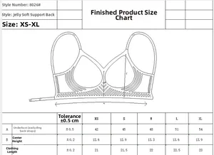 Guide des tailles détaillé avec mesures pour brassière dos nu en U sans couture chic
