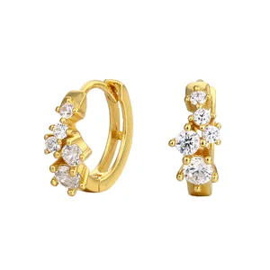 Detailed close-up of S925 sterling silver hoop earrings with irregular zircon stones