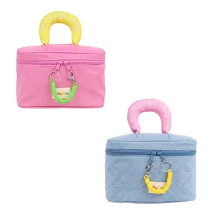 Vibrant color-block large cosmetic bag set with stylish telephone wire charm detail