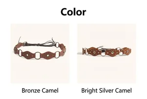 Vintage leather patchwork waist belts with rivets in antique bronze and bright silver.