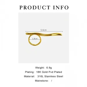 Detail of wavy geometric 18K gold plated stainless steel ring with dimensions