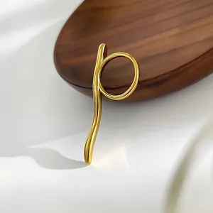 Detail view of a 18K gold-plated titanium steel ring with unique geometric curves