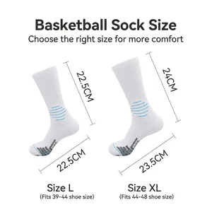 Size guide for mid-calf basketball socks with cushioning and anti-slip sole for adults