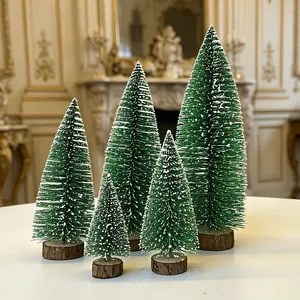 Set of mini flocked cedar Christmas trees with snow effect for elegant tabletop holiday decor