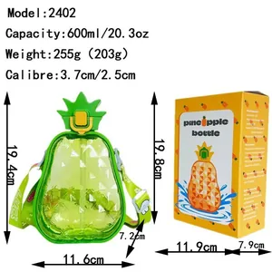Creative pineapple shaped kids water bottle with straw and adjustable shoulder strap
