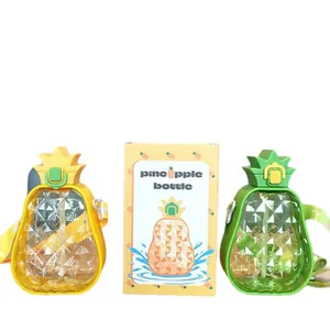 Creative pineapple shaped water bottle with straw and adjustable strap for outdoor kids.