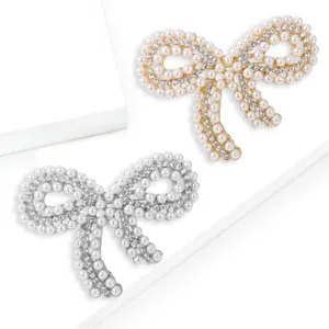 Broches nœuds élégantes en perles et strass, finitions or et argent pour mariage
