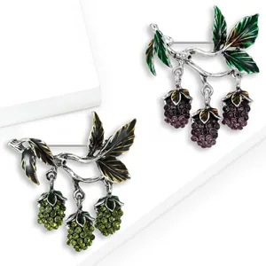 Elegant mulberry fruit brooches featuring sparkling rhinestones and enamel leaves