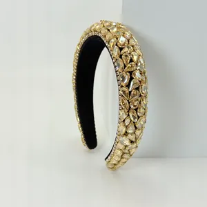 Elegant Baroque padded headband with champagne gold teardrop rhinestones for women