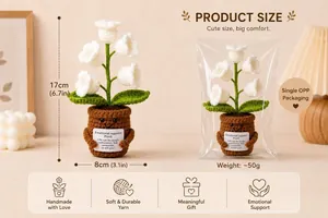 Detailed product size for handmade crochet lily plant with emotional support card