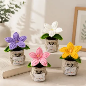 Handmade crochet potted flowers set with inspirational thank you cards