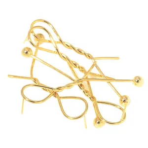 Exaggerated gold twisted C-shape knotted ear studs for DIY jewelry making findings