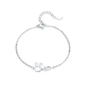 Minimalist 925 sterling silver hollow rabbit and carrot charm bracelet with crystal