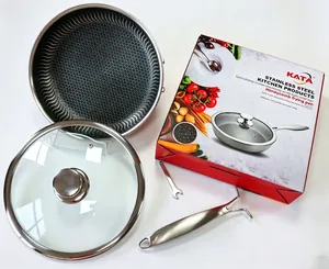 Comprehensive view of 316L stainless steel honeycomb frying pan with lid and packaging