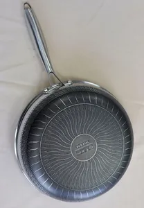 Detailed bottom view of 316L stainless steel frying pan with induction patterns