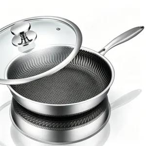 Premium 316L stainless steel honeycomb frying pan with a durable tempered glass lid