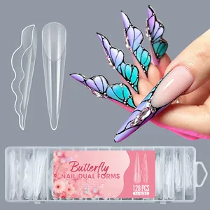 Professional Butterfly Shaped Dual Nail Forms For Poly Gel Extension Transparent Stiletto Nail Molds Box Set Manicure Tools For Women DIY Nail Art