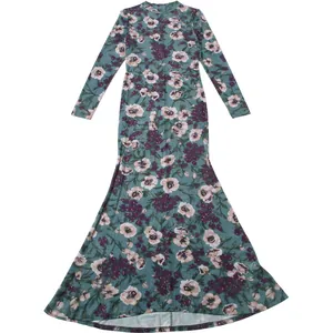 Elegante bloemen zeemeermin jurk met lange mouwen en een slank getailleerde pasvorm