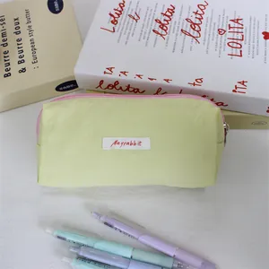 Macaron color high-capacity pencil case stationery organizer with minimalist fabric design