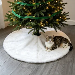 Christmas Tree Skirt Faux Fur Plush Snowflake Sequin Embroidery Holiday Party Floor Decoration Round Multicolor Options