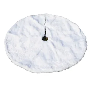 White long faux fur Christmas tree skirt, high-end plush holiday floor mat decoration