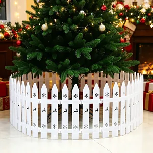 White plastic Christmas tree fence with reindeer and snowflake prints for base decoration.