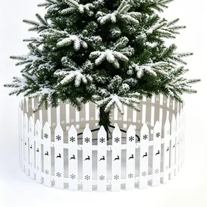 Decorative white plastic Christmas tree fence with festive reindeer and snowflake prints
