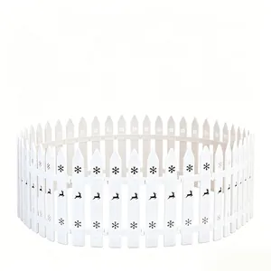 Decorative white plastic Christmas tree fence featuring reindeer and snowflake patterns