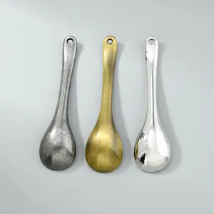 Vintage alloy small spoon charms for DIY jewelry accessories in three metallic finishes