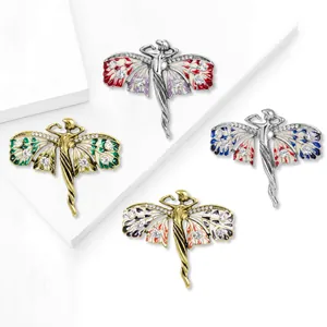 Enamel Angel Wings Dragonfly Brooch For Women Alloy Gold Plated Rhinestone Imitation Artificial Pearl Pin Elegant Jewelry Accessory