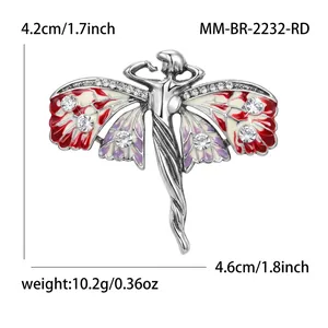 Exquisite vintage angel wing brooch pin with enamel detailing and sparkly rhinestones