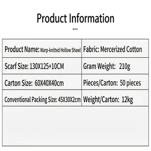Detailed product specification table for rainbow striped hollow sun protection shawl