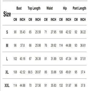 Detailed size chart for V-neck tank top and wide-leg pants set in CM and INCH.