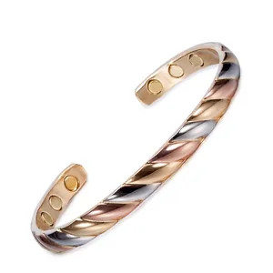 Pure Copper Magnetic Bracelet Women Adjustable Twisted Energy Healing Therapy Bangle Fashion Jewelry Tricolor