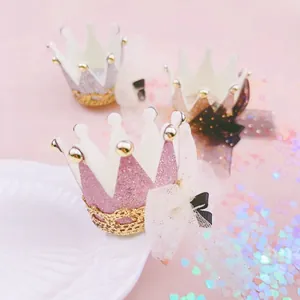 Sparkly glitter crown hair clip with mesh tulle bow for girls princess parties