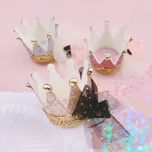 Sparkling sequin princess crown hair clips with delicate mesh wings for girls birthday party