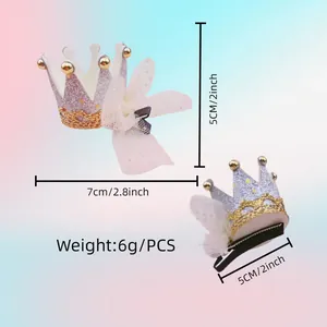 Glittery princess crown hair clip with mesh wings, dimensions 7x5cm, weight 6g