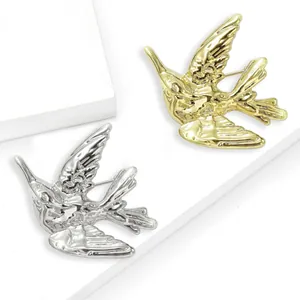 Broche colibri élégante en alliage doré et argenté pour accessoires de mode féminine