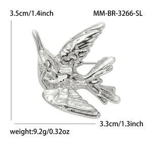 Broche colibri argentée mesurant 3,5x3,3 cm et pesant 9,2 g pour accessoires de manteau