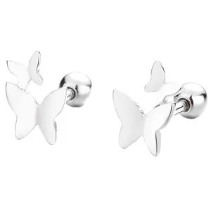 Minimalist 925 sterling silver butterfly screw back stud earrings for women