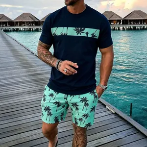 Herren Sommer Outfit Set mit Palmenmuster T-Shirt und Shorts für den Strandurlaub