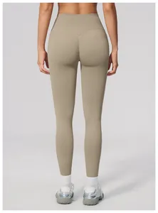 Back view of seamless high-waist yoga leggings with peach butt lifting design