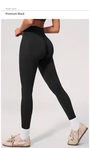 Premium black seamless high-waist yoga pants for women with peach butt lifting effect
