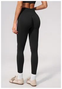 Back view of black seamless high-waisted yoga leggings for fitness and gym workouts