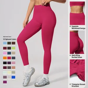 Seamless high-waisted peach butt lifting yoga leggings with various color options and details