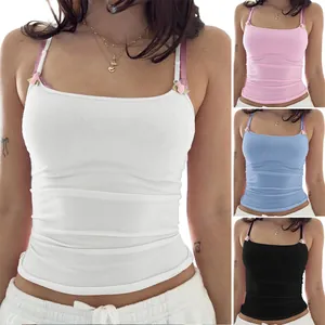 Débardeur Femme Sexy Y2K Camisole Viscose Élasthanne Coupe Ajustée Rose Fleur À Bretelles Spaghetti