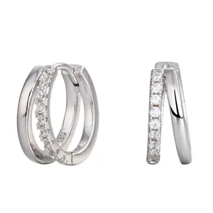 Elegant S925 sterling silver double hoop earrings with sparkling cubic zirconia pavé