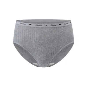 High-waisted gray ribbed cotton panties for women with Fashion waistband details.